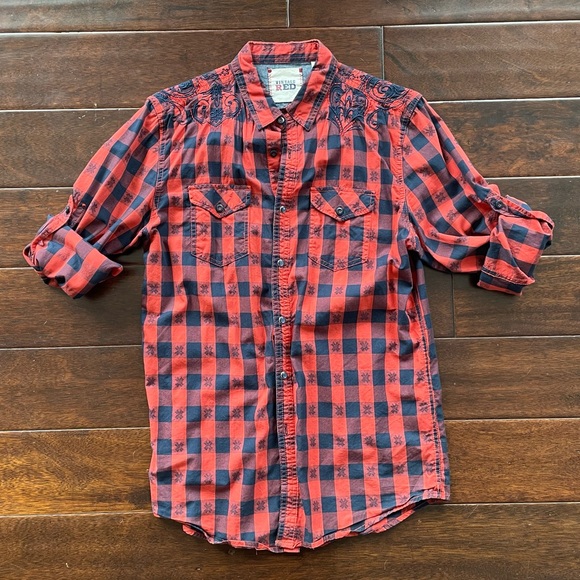 Vintage Red Brand Western Style Pearl Button Up Long Sleeved Shirt Medium - Picture 2 of 13